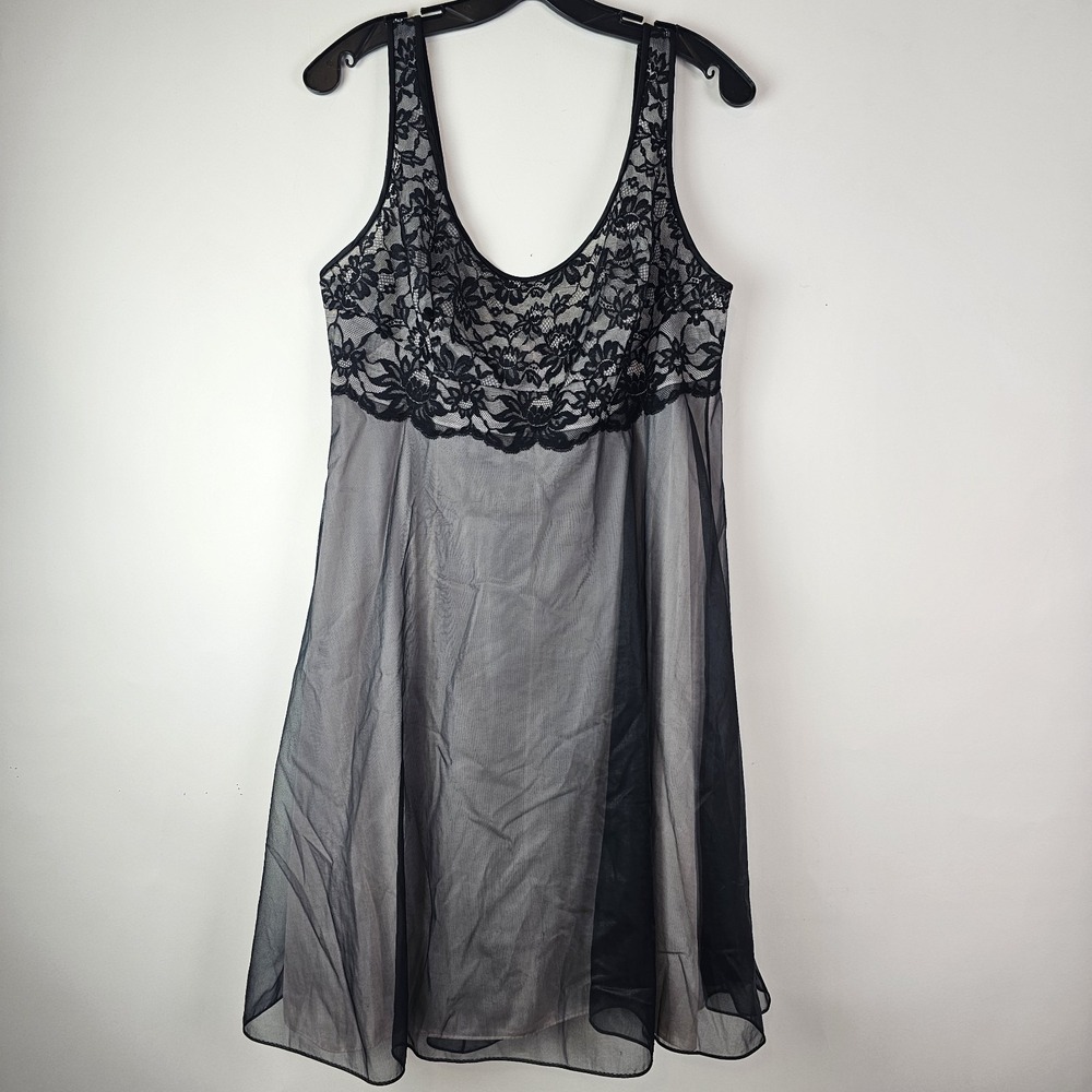 VANITY FAIR VTG 40 Black Pink Glamour Sheer Chiffon/Lace Nylon Nightgown Bows